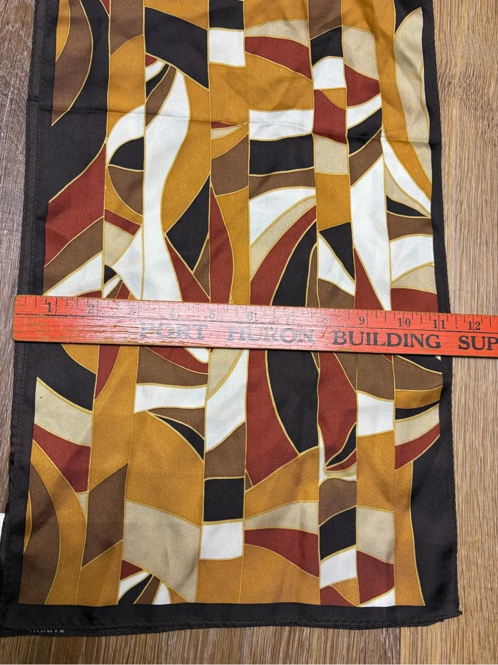 Adrienne Landau Brown Tan Cream Geometric Silk Scarf